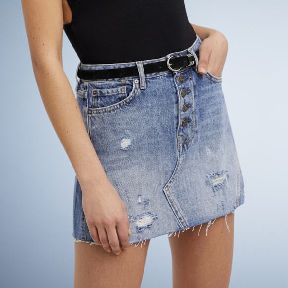 Free People Dresses & Skirts - Free People We the Free Breezy Denim Distressed Button Fly Mini Skirt 27